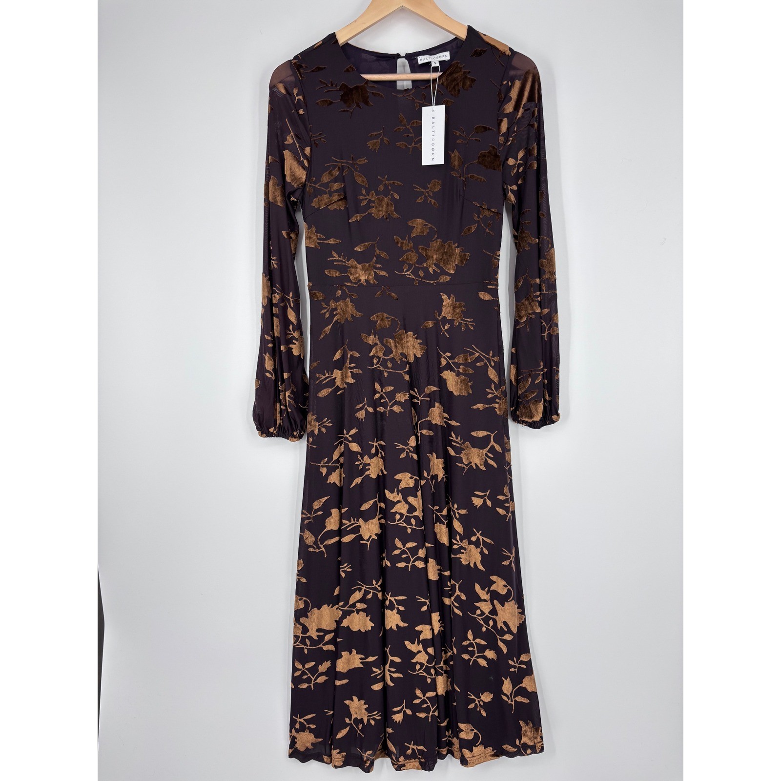 Baltic Born Thora Velvet Dress Womens Small Deep Plum Bronze Burnout Floral Maxi