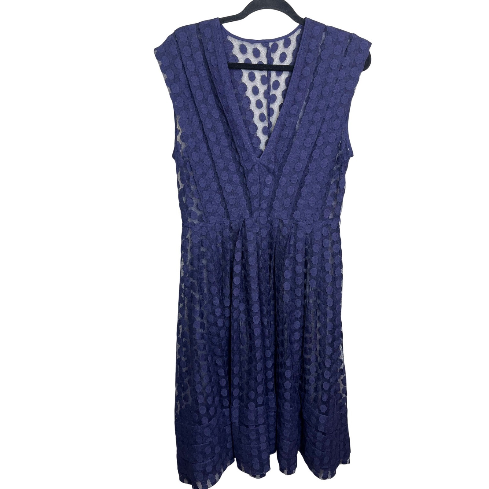 Plenty by Tracy Reese Navy Blue Polka Dot Sheer V Neck Sheer Midi Dress Women