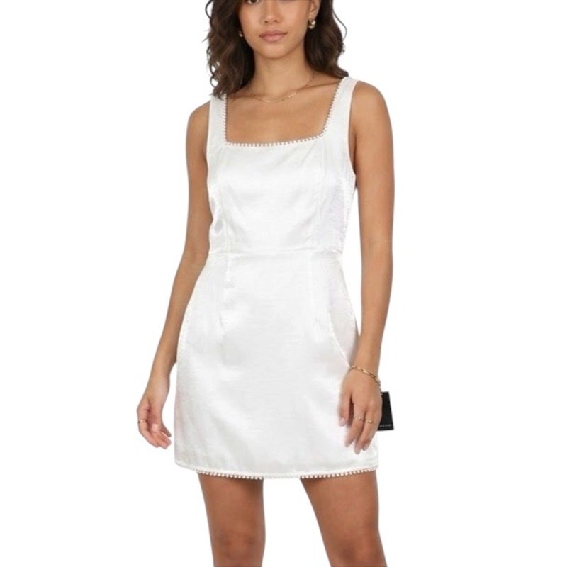 NWT Lulus White Pearl Trim Sleeveless Mini Dress Size Small