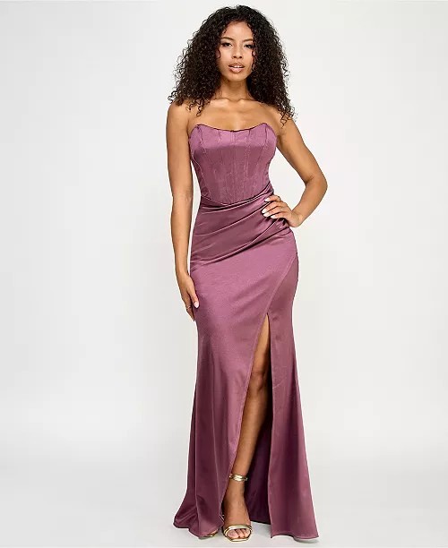 NWT Women’s Iris Sateen Corset-Bodice Slit Gown Purple Size XL 16 18