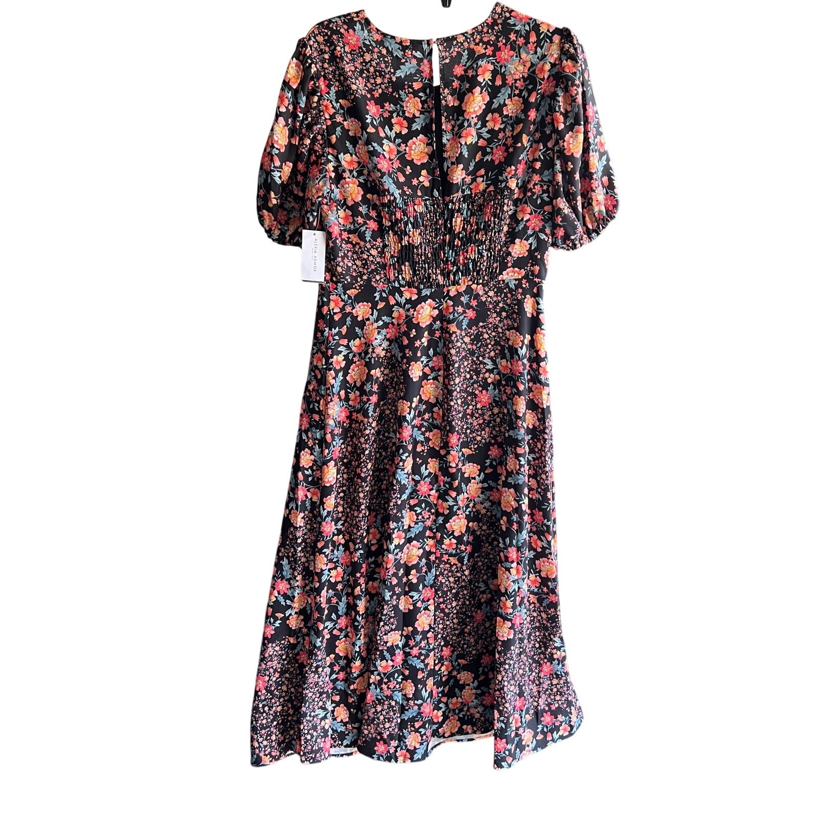 Alexia Admor Katie midi dress black, pink, and orange floral print NWT Sz 8