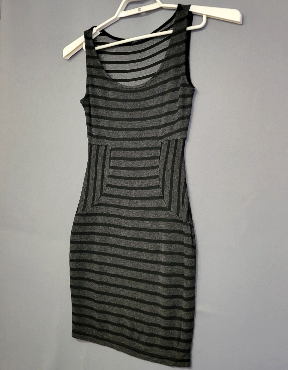 Soprano Bodycom Dress Womens Small Gray Black Knit Striped Sleekcore Modern Chic