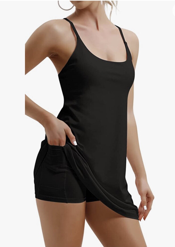 Iuga Women XL Black Athletic Dress Mini Dress Tennis Bra Shorts Pockets Sports