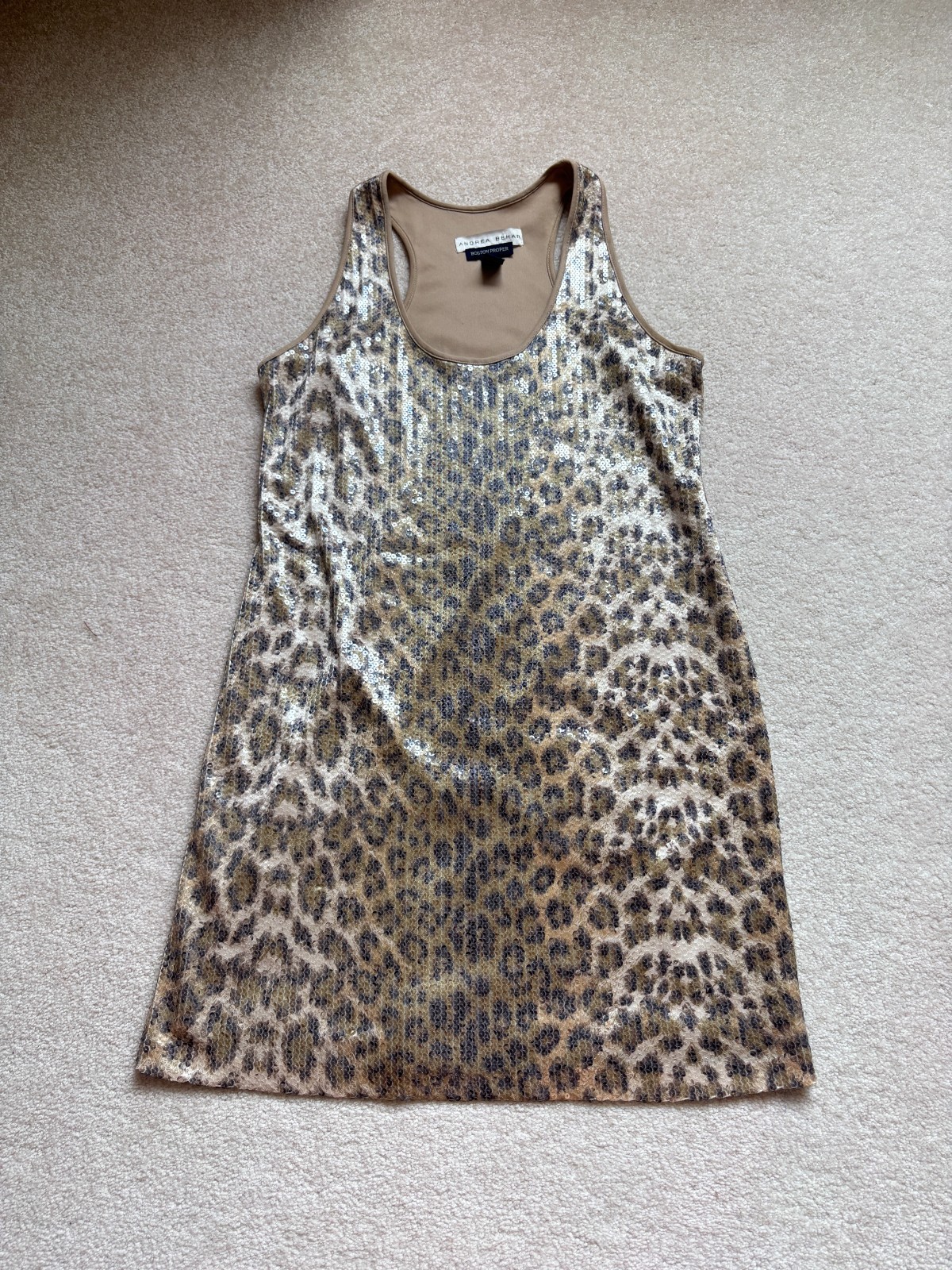 Andrea Behar Boston Proper Leopard Sequin Sleeveless Mini Dress Womens 12