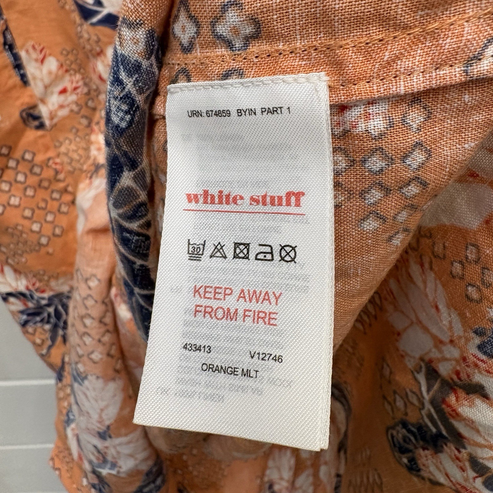White Stuff Yuki Linen Pinafore Dress UK 18 Orange Floral Midi Dungaree Dress