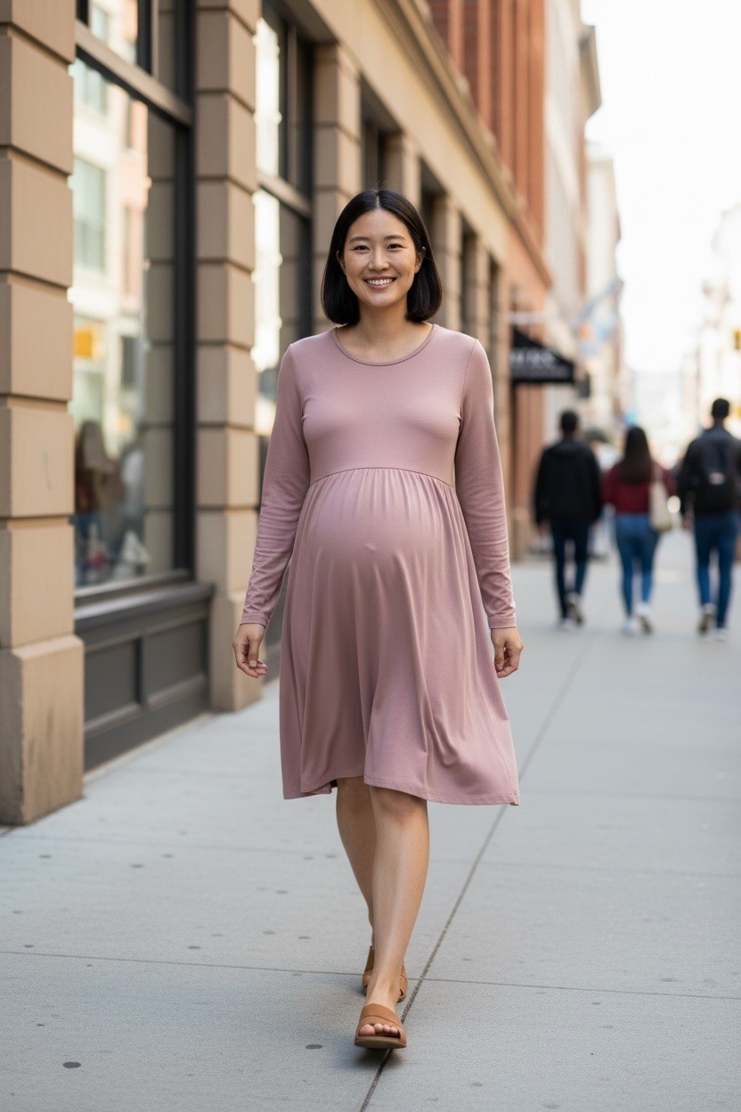 Blume London Blush Pink Solid Maternity US 4 A-Line Scoop Neck Dress FL481 Knit