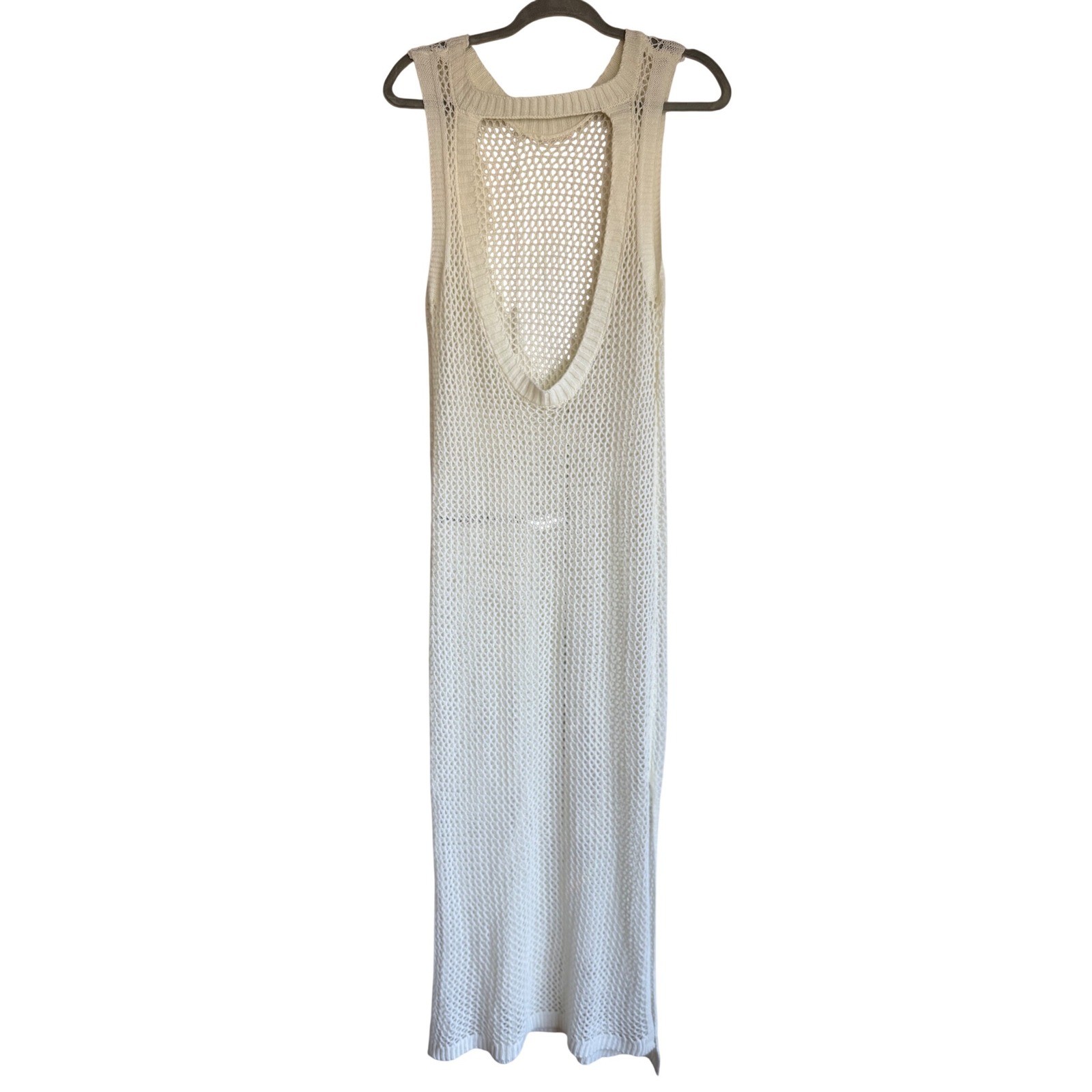 Open Back Crochet Maxi Dress Womens S Ivory Boho Sleeveless Beachwear Resort