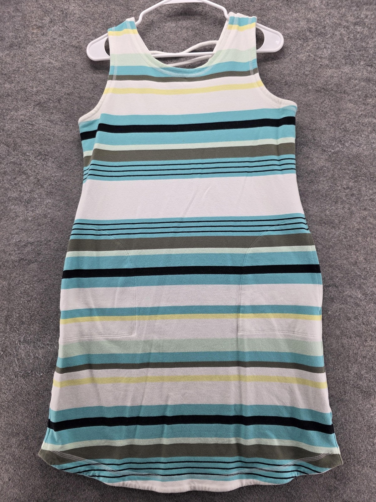 T By Talbots Dress Womens Medium Blue Stripe Sleeveless Knit Summer Casual