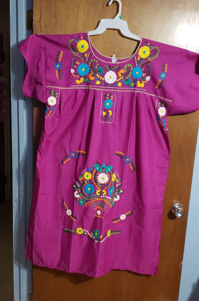 Genuine Women’s Cotton Embroider Mexican Dress Maroon S XLg Chest 26″ L 46″ NEW
