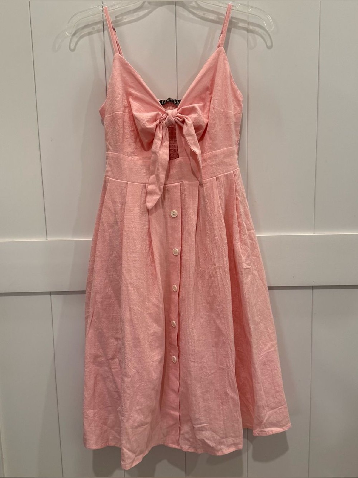 NWT Pink Tie Front Faux Button-Down Spaghetti Strap Midi Dress Size Small