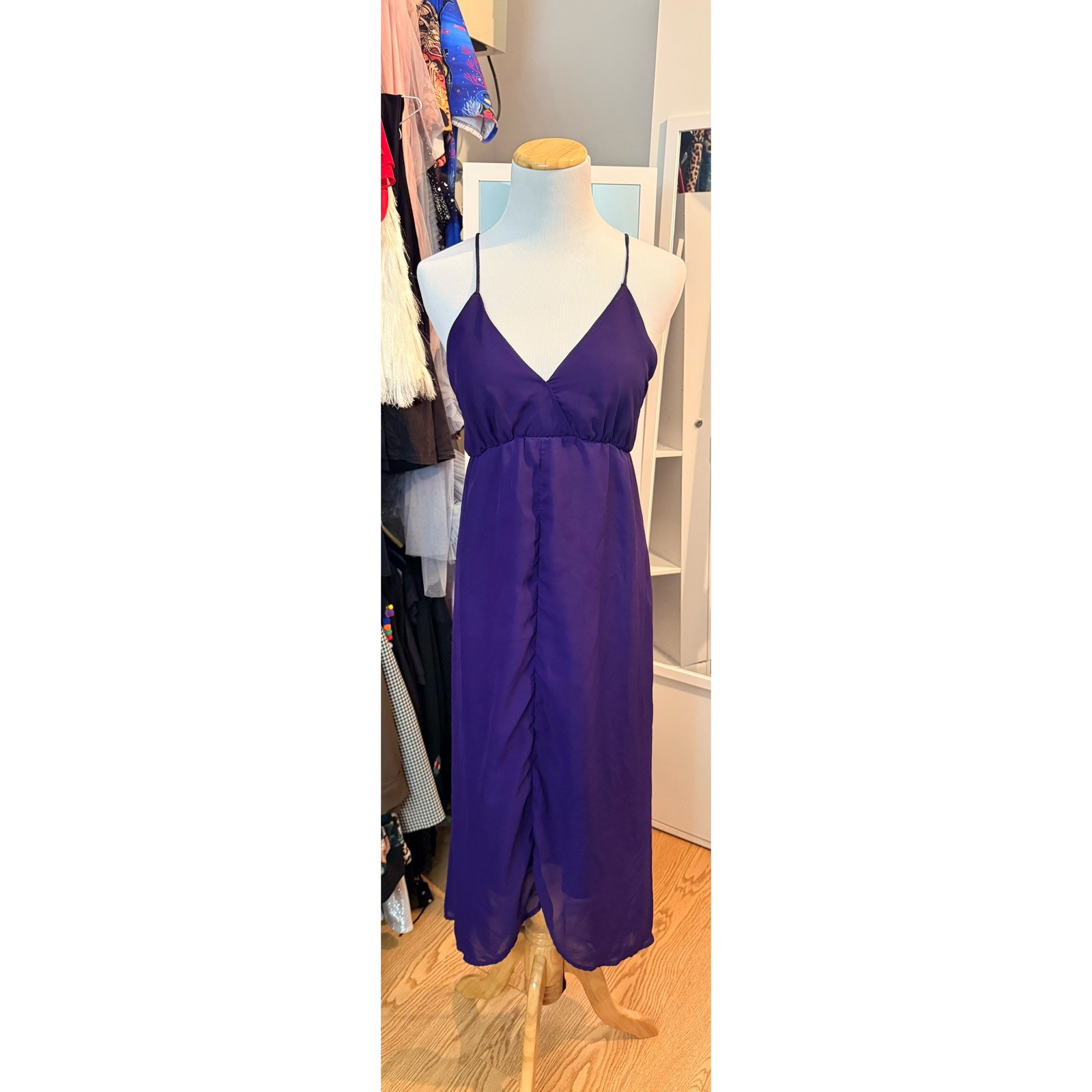 Forever 21 Deep Purple Spaghetti Strap V-Neck High Low Maxi Dress Size Medium