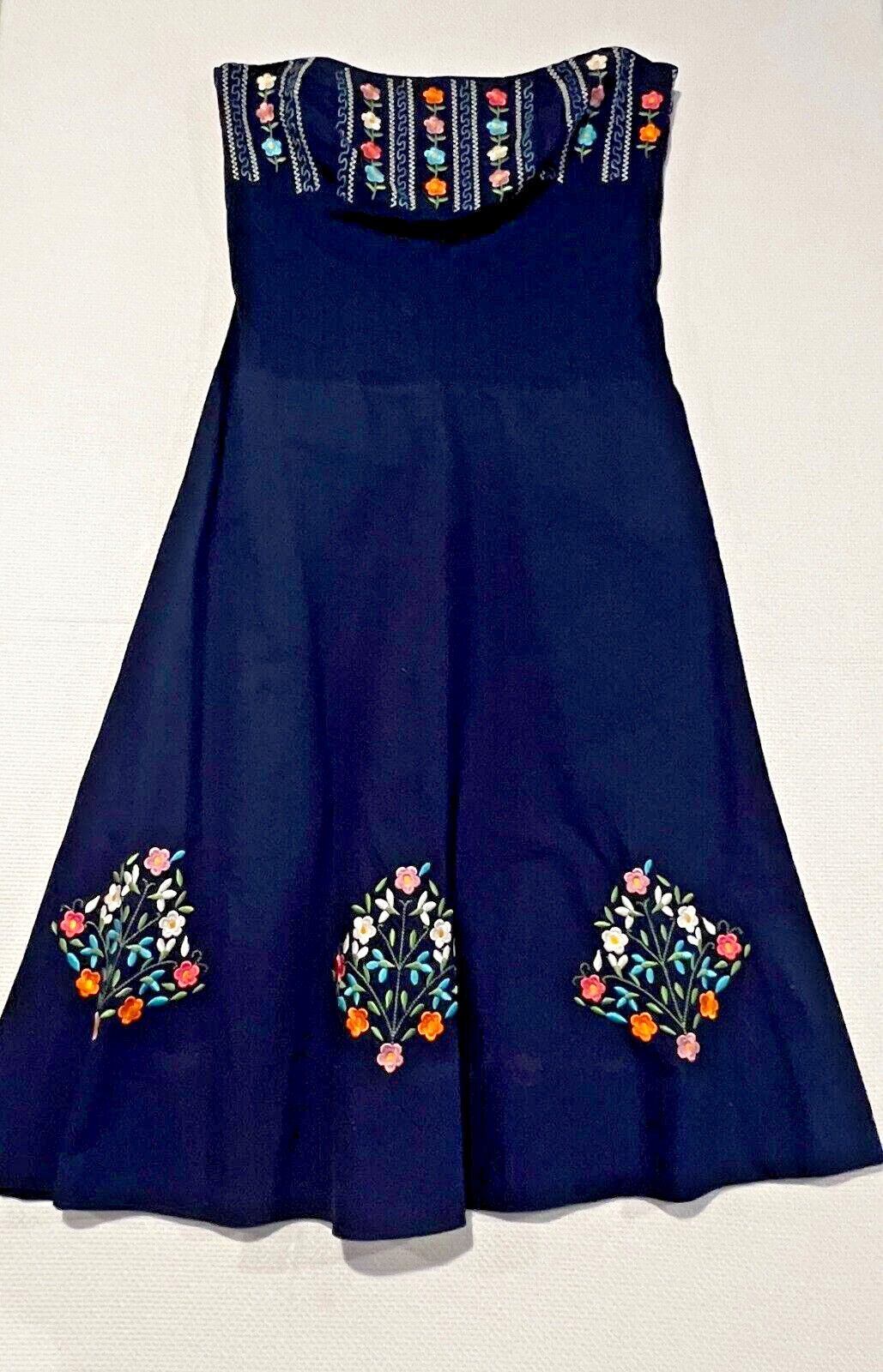 OBSTINACY Brazil Navy Blue Strapless Floral Embroidered Dress Size Large