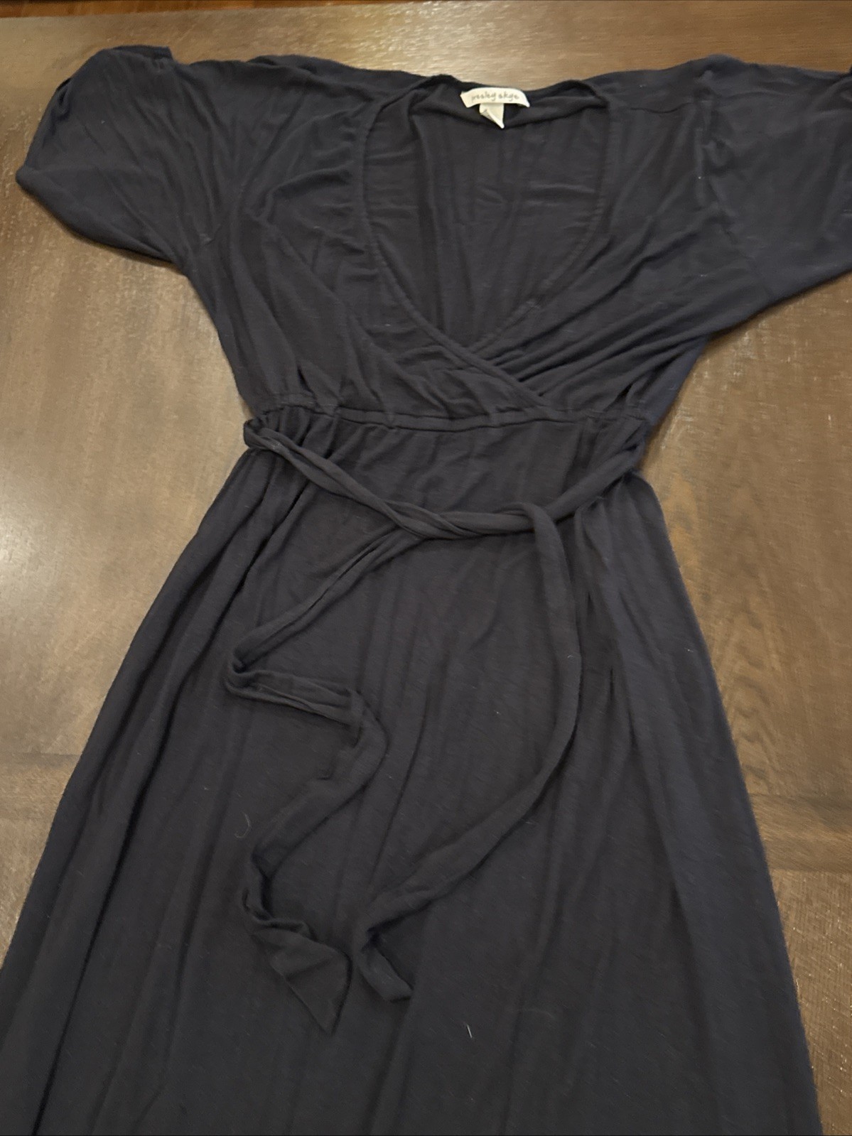 Presley Skye Belted Long Dress Black Simple V Neck Short Sleeve Medium USA
