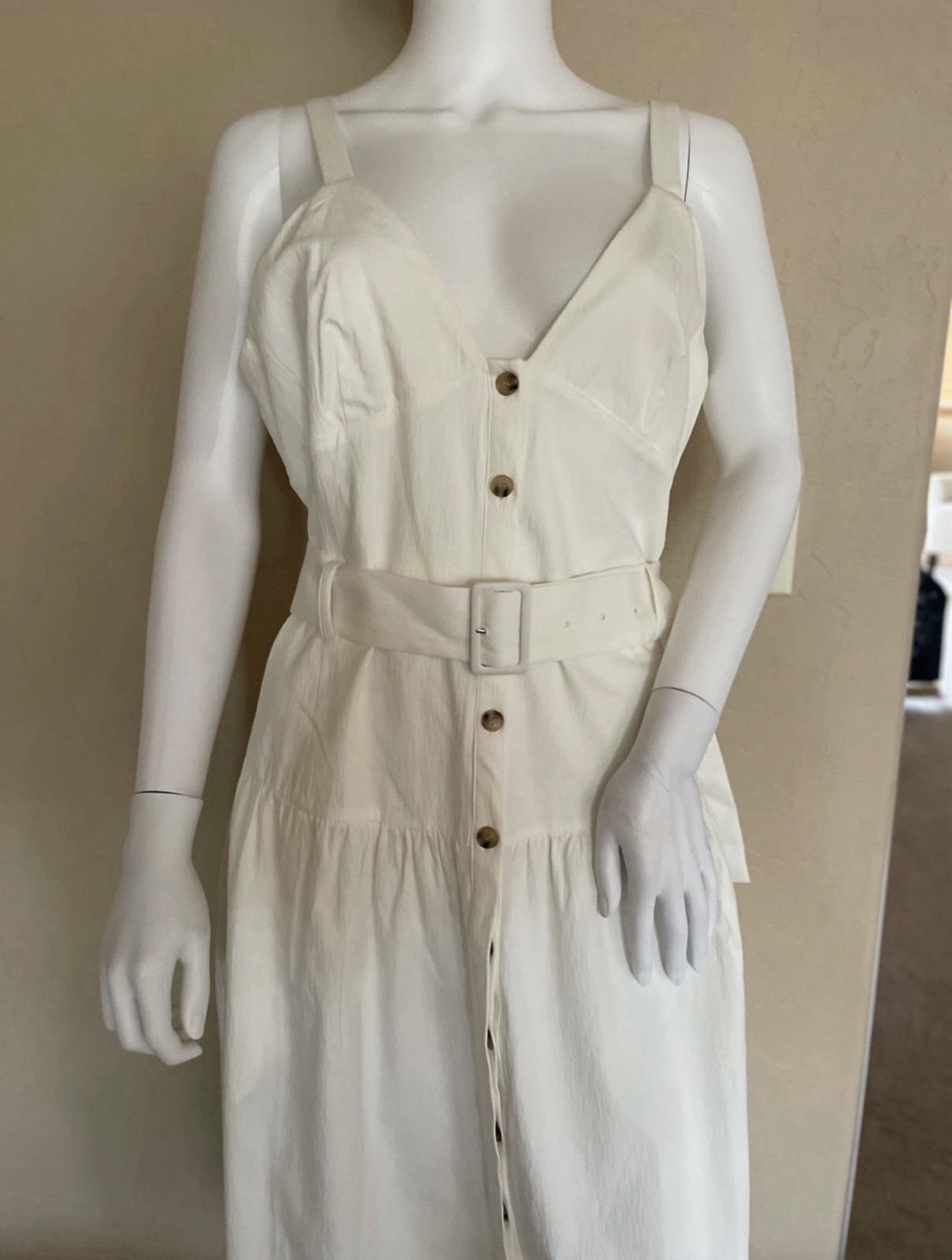 REISS Vita White Belted Button Front Midi Dress NWT US 10 – Retail $330