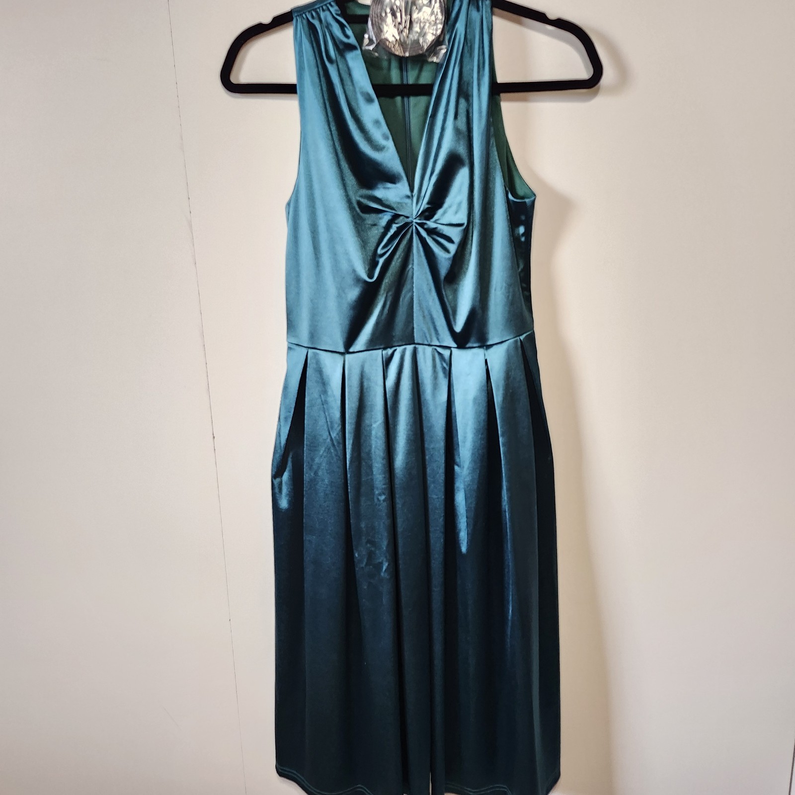 Belle Poque Vintage Teal Satin Twisted Cocktail Dress With Black Belt Size S