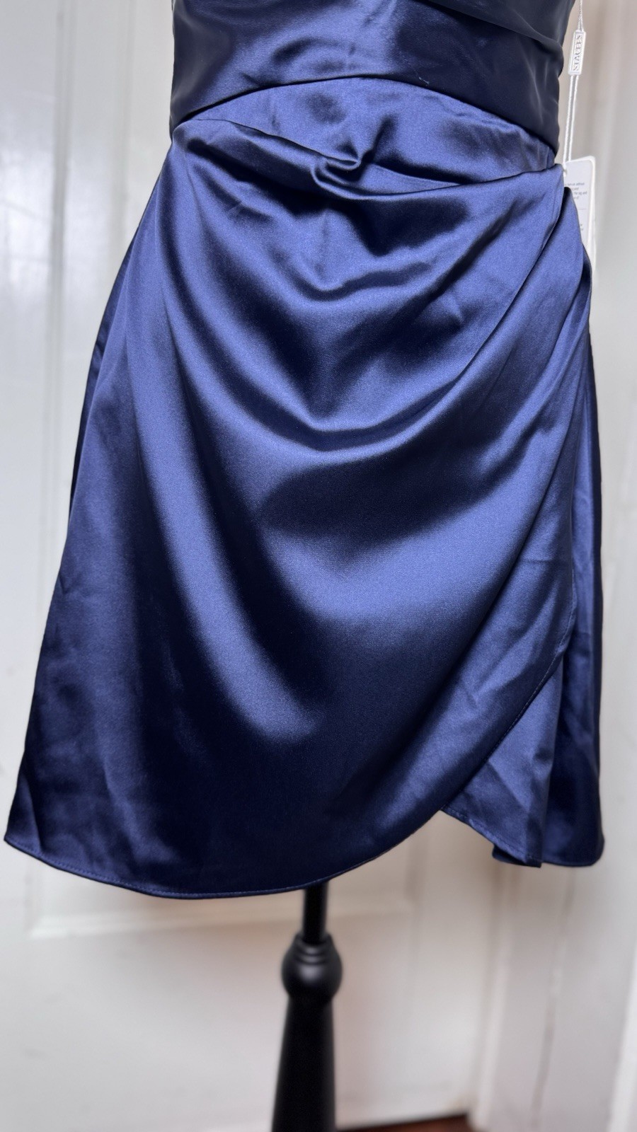 Stacees Dark Navy Satin Cocktail Dress 4 Cowl Neck Party Special Occasion NWT