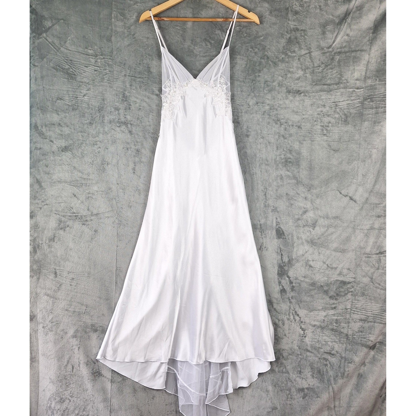 Vtg Womens Slip Dress Medium White Fairy Babydoll Satin Bridal Coquette Romantic