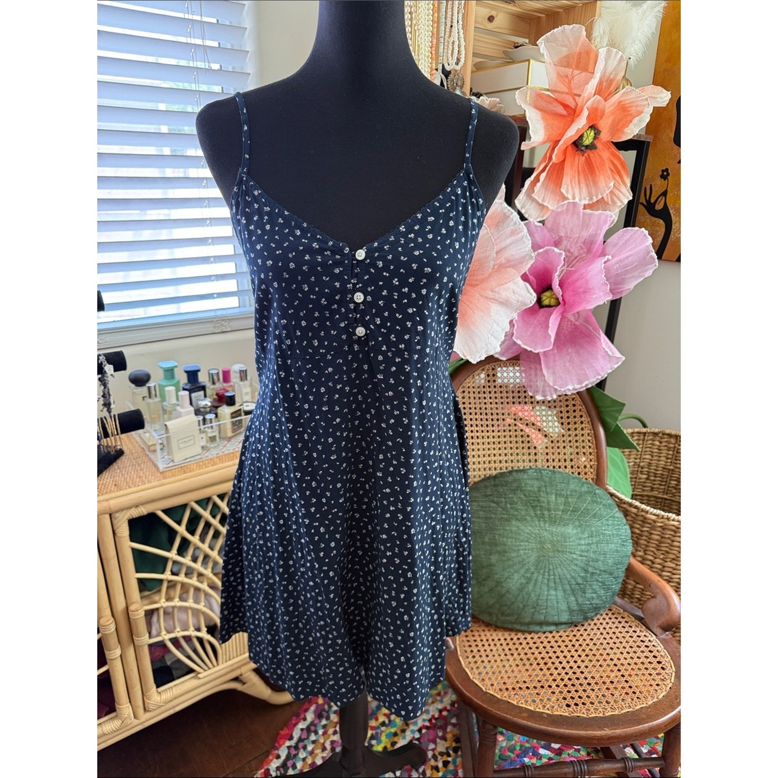 Brandy Melville Colleen Navy Baby Floral Boho Coastal Preppy Mini Slip Dress