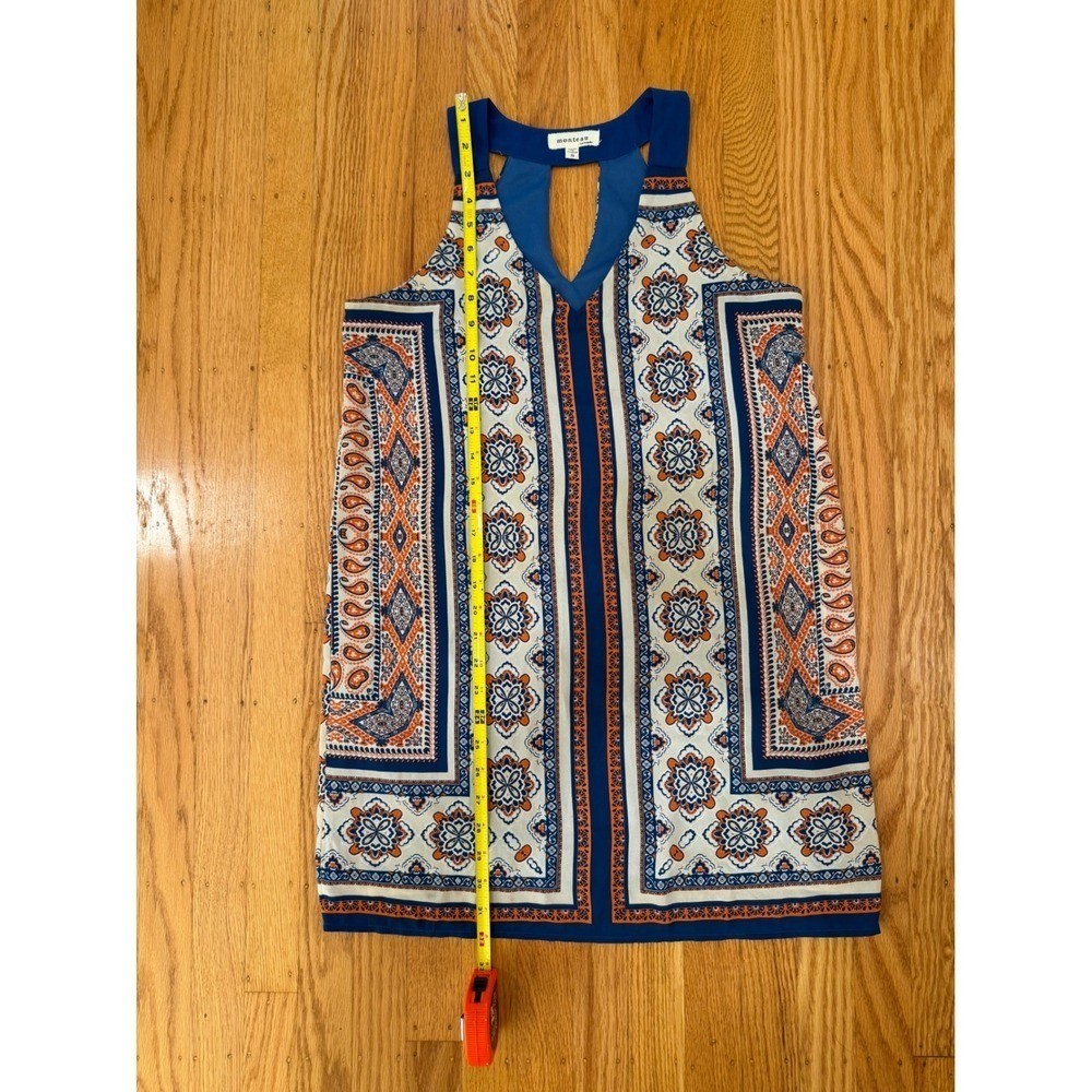 Monteau Sleeveless Dress – Blue, Orange, White Patterned Tank Top