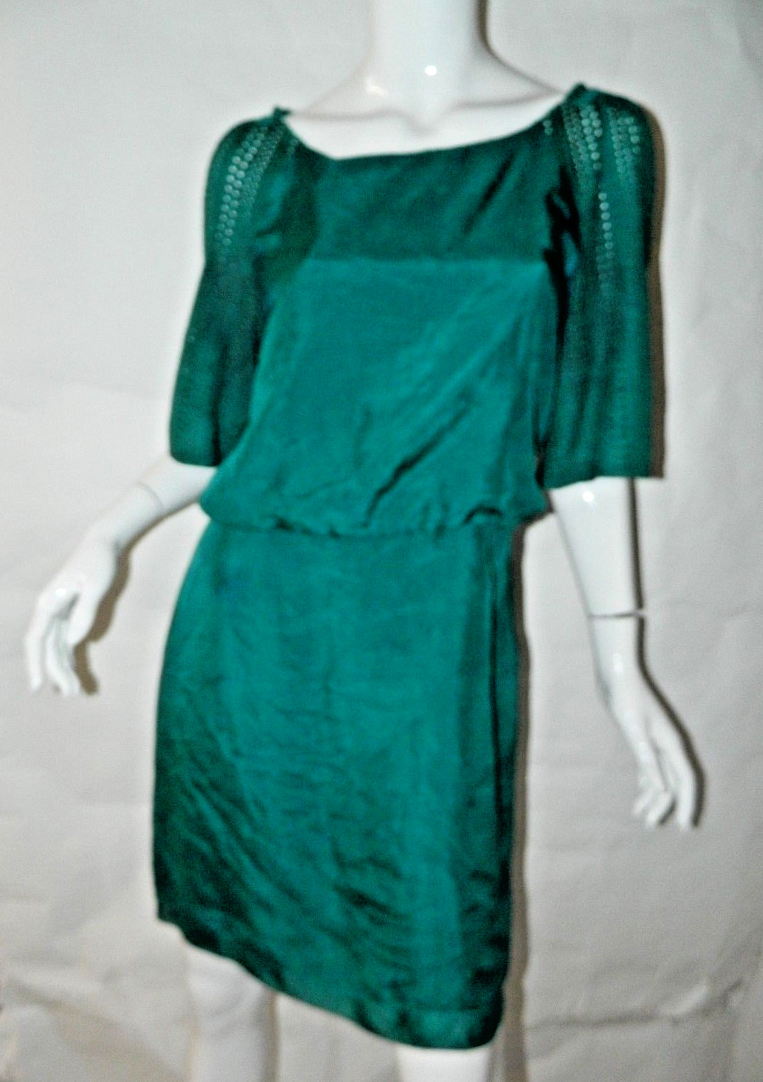 Phillip Lim 3.1 Dress Size 4 Green Silk Perforated Sleeves Scoop Neck Shift