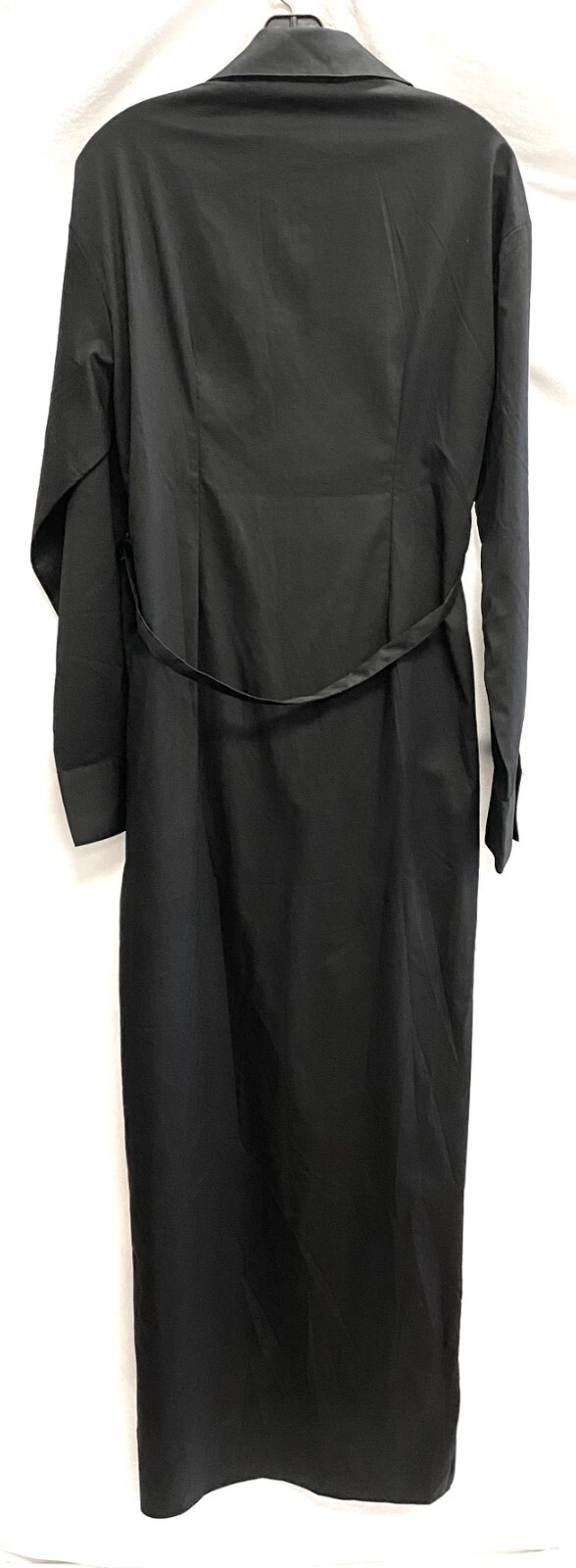 NAKED WARDROBE Black V-Neck Ruched Wrap Shirting Shirt Dress Maxi LARGE = 8/10