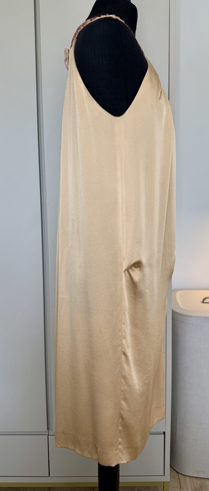 Alberta Ferretti 100% Silk Beaded Halterneck Cocoon Dress UK 6 Champagne Gold