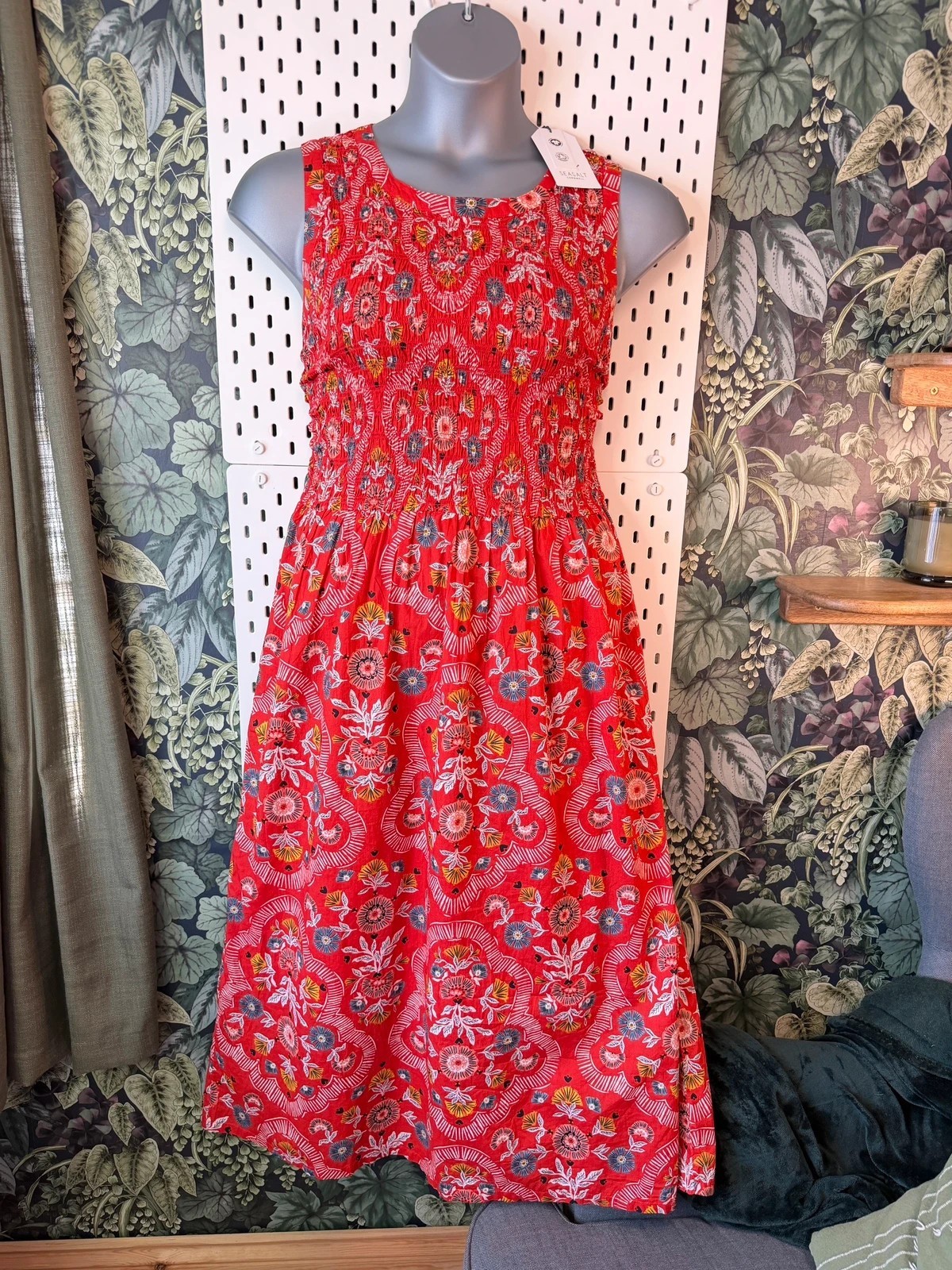 Seasalt Cornwall Sleeveless Meadowsweet Dress Size 18 Midi Cotton Tomato Red