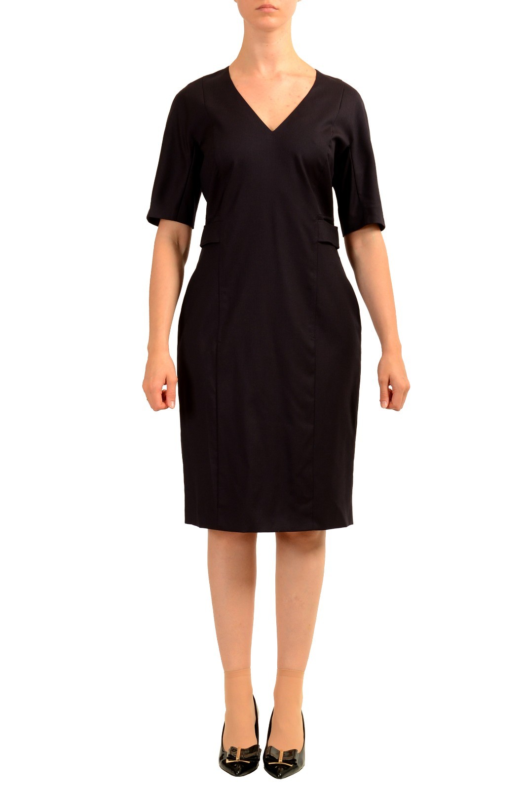 Hugo Boss Women’s “Dibelo” Purple Plaid V-Neck 100% Wool Pencil Dress US 4 IT 40