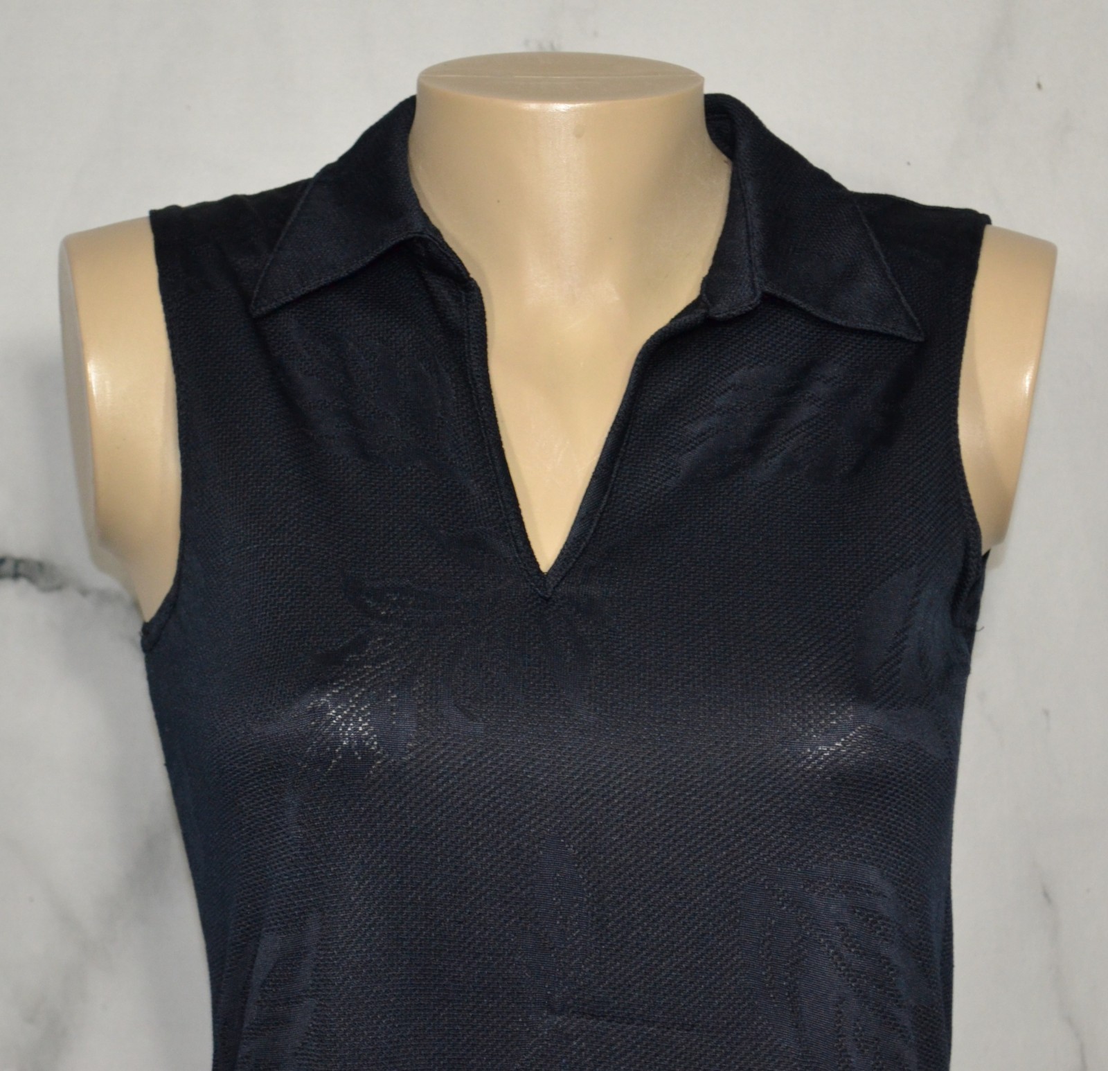 SONOMA Navy Blue Leaf Print Sleeveless Collared Dress Small Unlined Lightweight