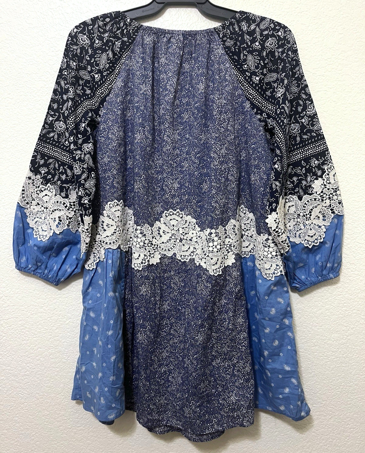 LOFT Precious Sapphire Lace Paisley Tie Mini Pocket Dress Patchwork Boho LP NWT