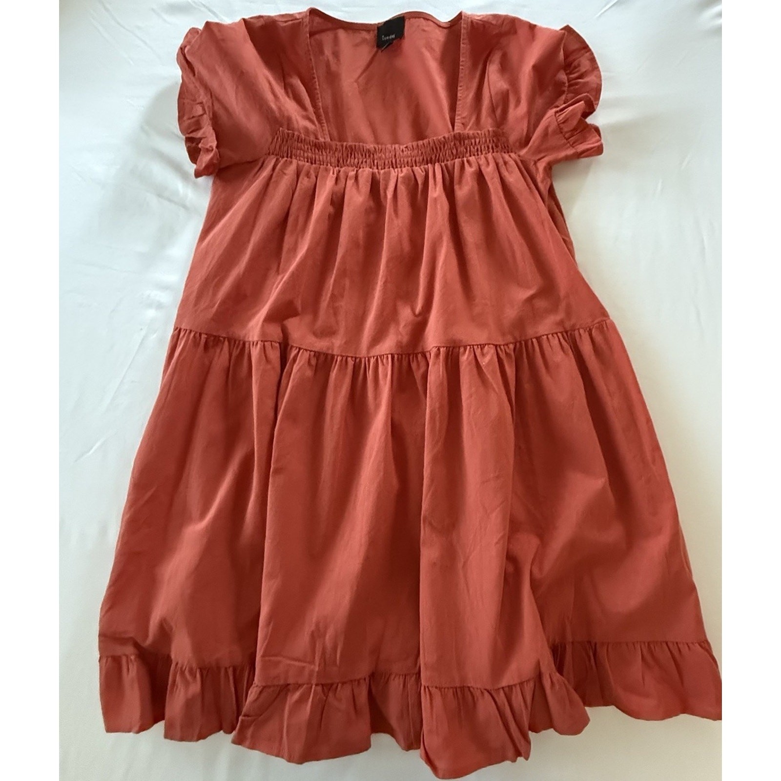 Lumiere Picking Petals Mini Flare Orange Flowy Boho Ruffled Tiered Dress Medium