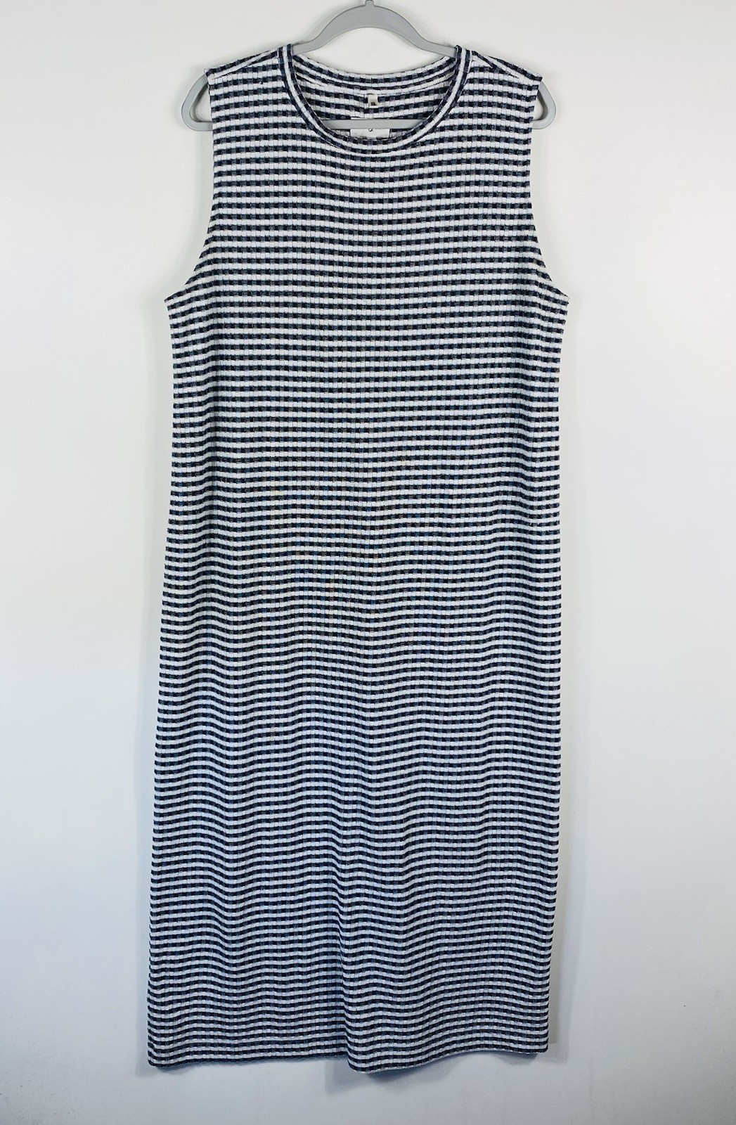 Lou & Grey Midi Dress XL Gingham Sleeveless Cotton Blend Navy Blue White
