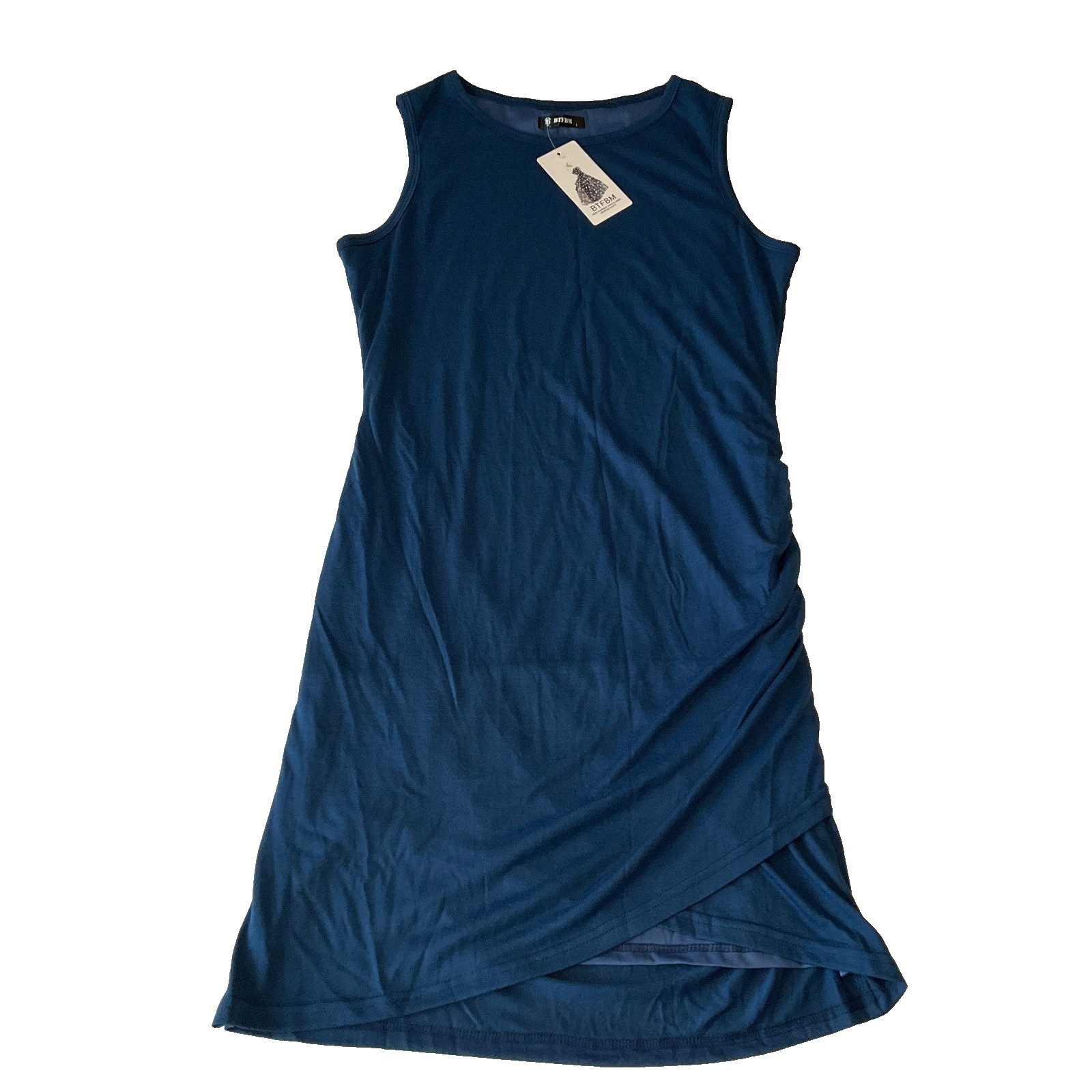 Btfbm Tank Dress Womens Size L Blue Stretch Knee Length Ruched Lined