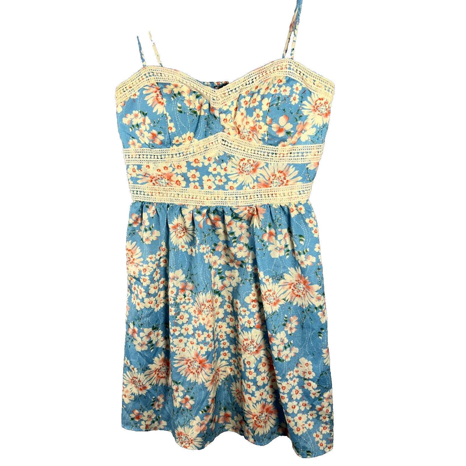 Three Pink Hearts Floral Smocked Sundress Sz M Blue Pink Boho Cottagecore Dress
