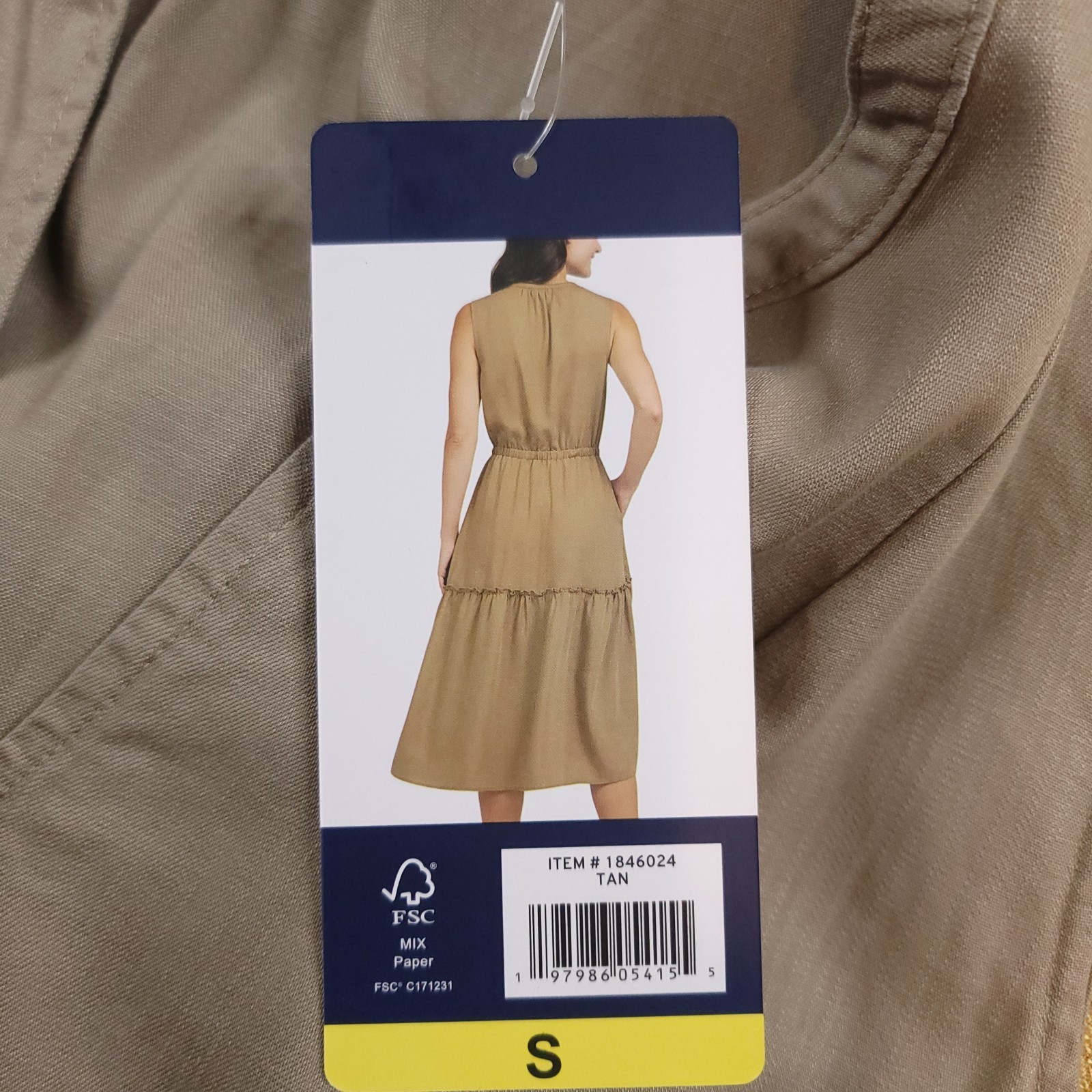 NWT Lands’ End Women’s Small Rayon Midi Dress Tiered Elastic Waist Tan V-Neck