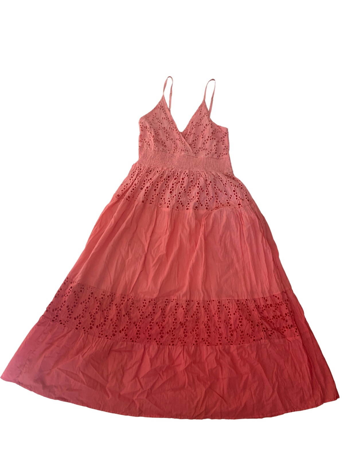 Women v neck cotton eyelet dress solid ombre elastic spaghetti strap summer US