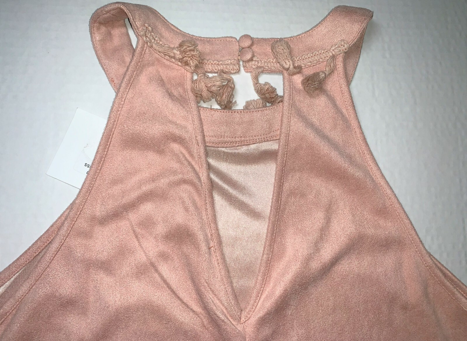 NEW Andree By Unit Pink Sueded Sleeveless Fringe Lined A-Line Dress Women’s S