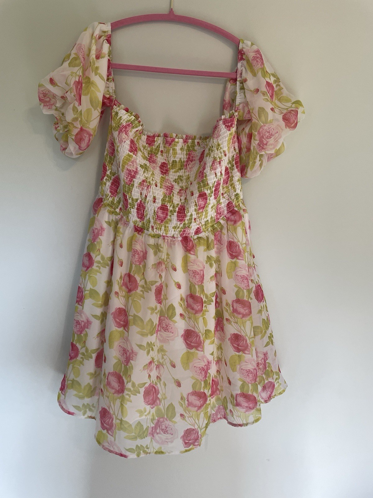Betsey Johnson Off The Shoulder/Puff Sleeve Floral Chiffon Mini Dress XXL