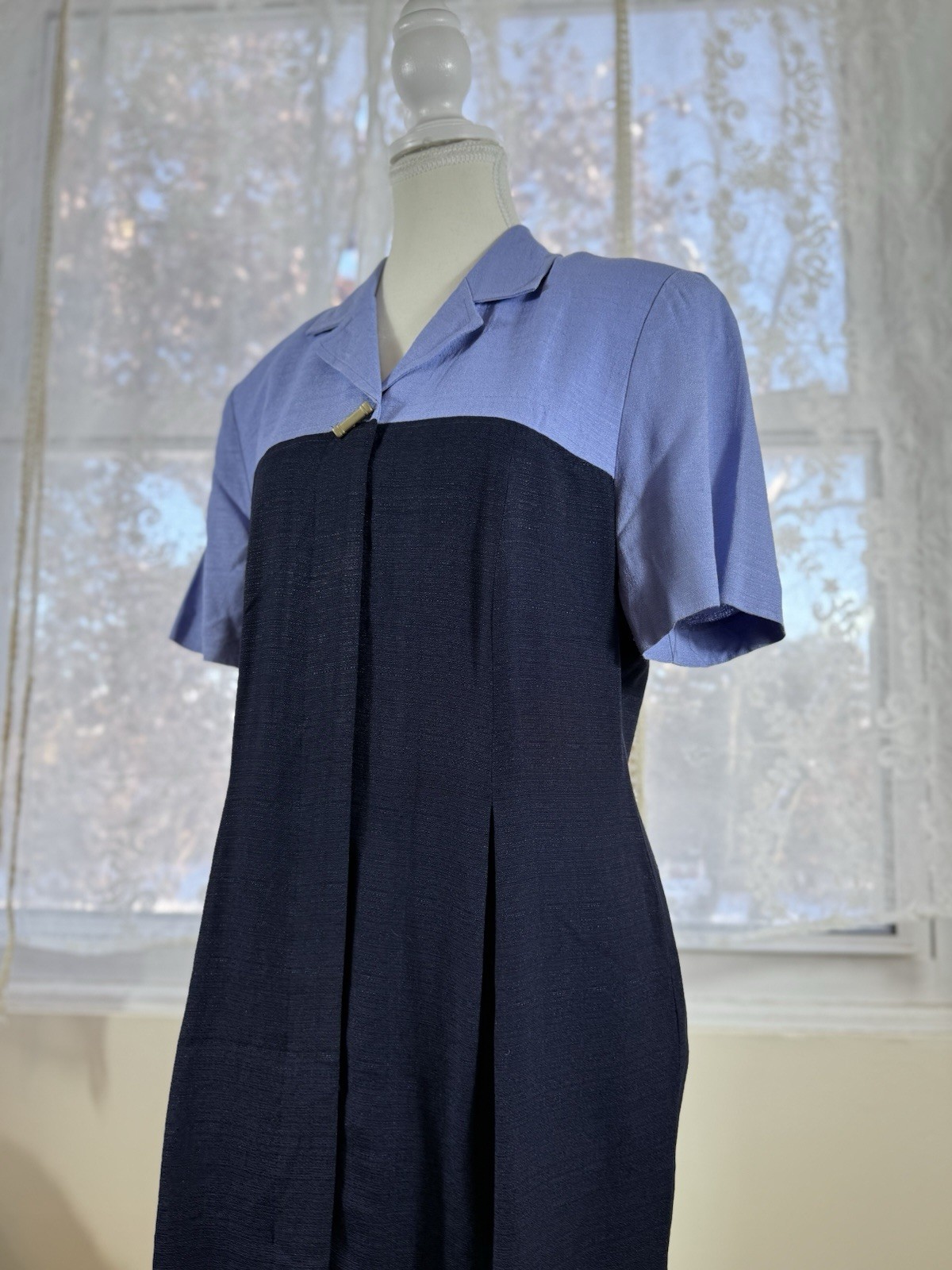 Vintage USA Acetate Blend Midi Dress Structured Short Sleeves Dress Classic