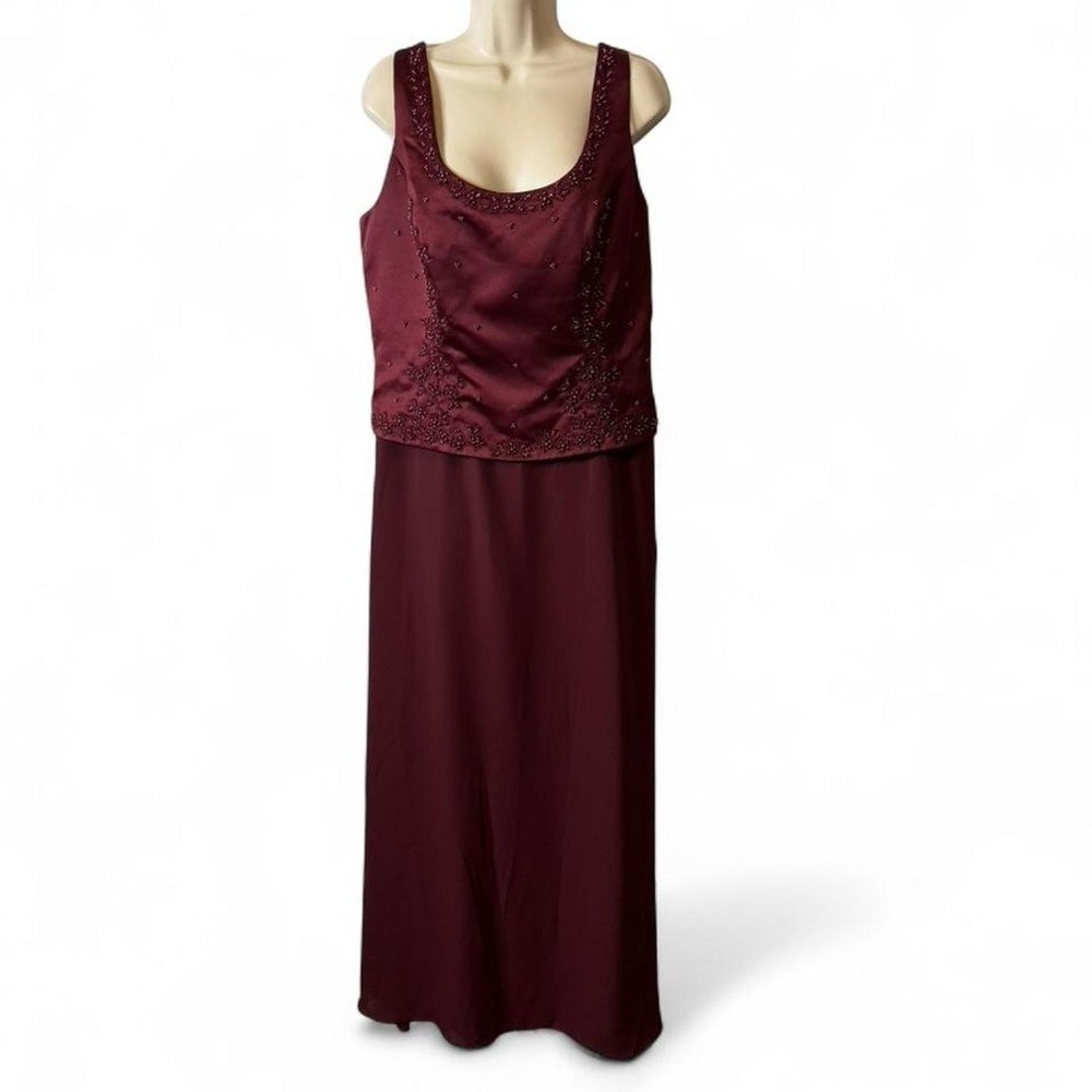 Vintage Michaelangelo Burgundy Beaded Lace Up Corset Back Gown, Women’s Size 16