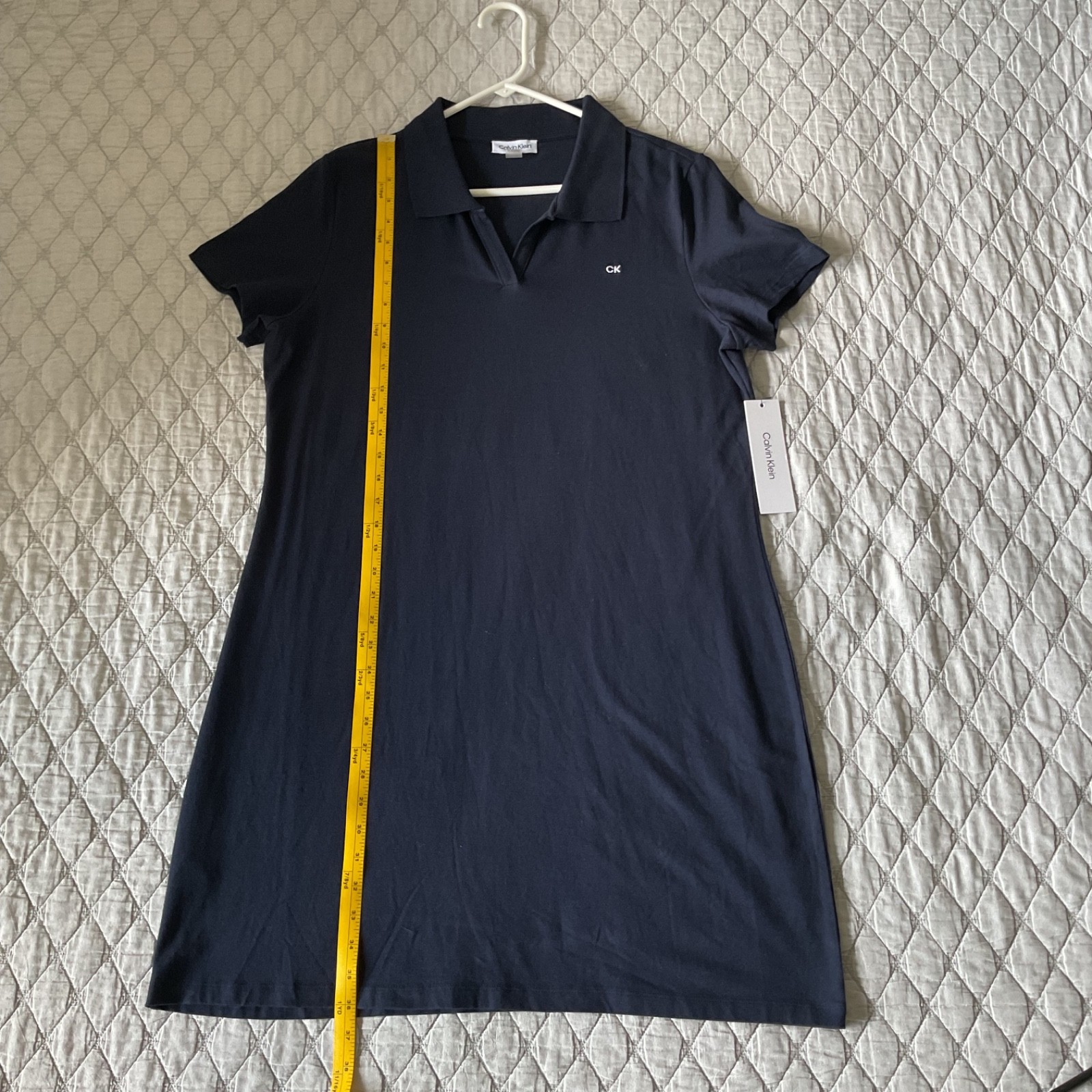 Calvin Klein Navy Blue Polo Dress Size XL Stretch Split Neck Embroidered Logo
