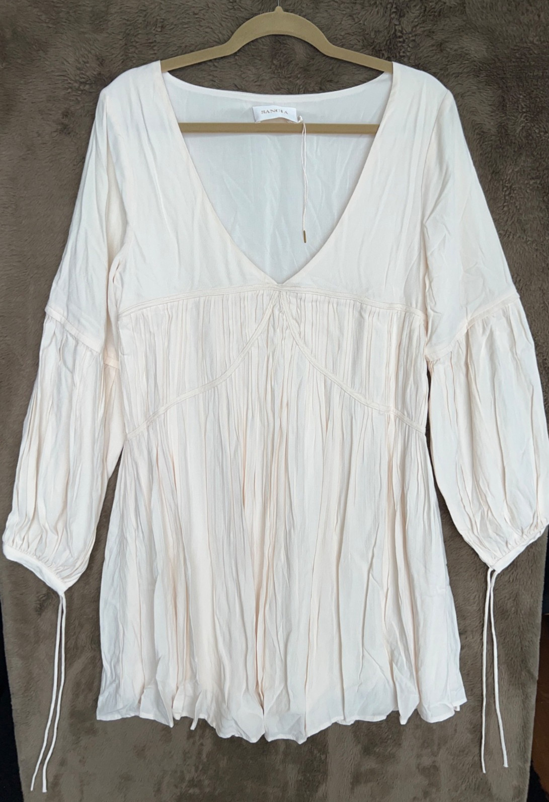 NWOT SANCIA Aneta Long Sleeve Silk Blend Dress sz Large color Cream