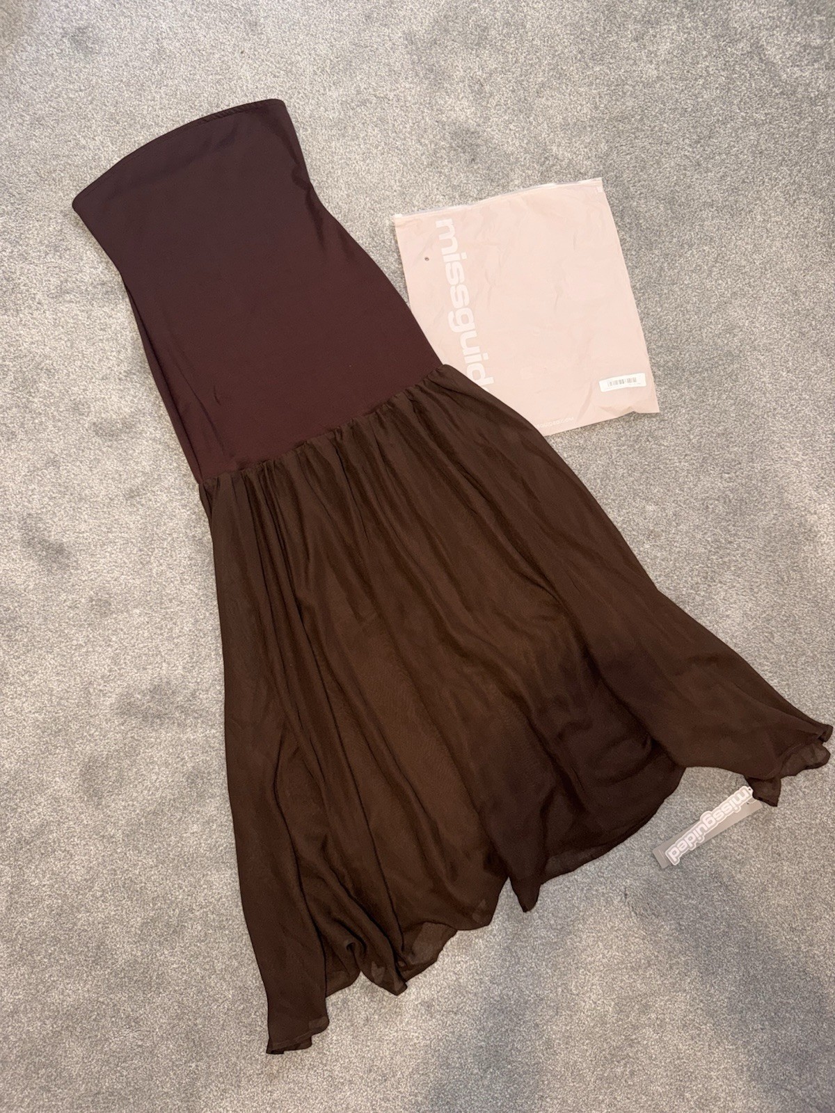 Chocolate Bandeau Sheer Hem Maxi Dress Missguided Size M BNWT