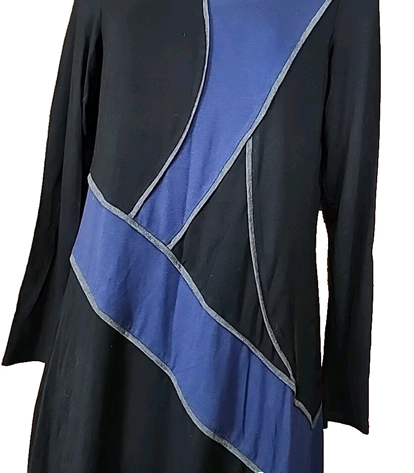 Decode 1.8 Shift Jersey Dress size S Lined Blue Black Gray Piping Art To Wear R3