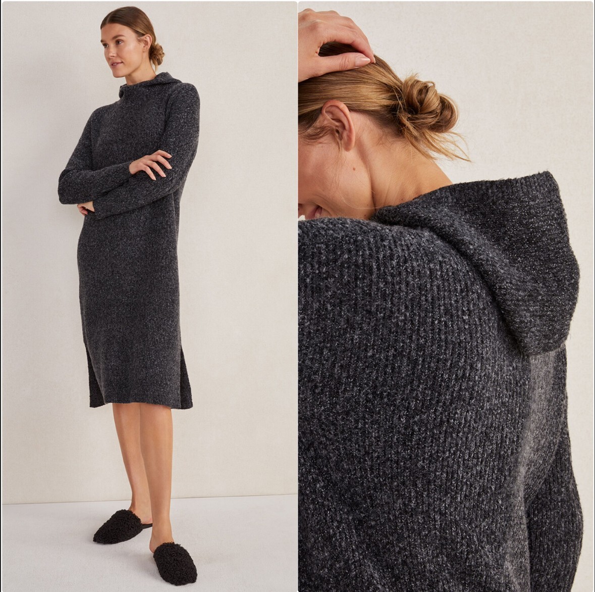 Haven Well Within Sweater Dress XS Gray Rib Kit Midi Hooded Lounge Minimalist