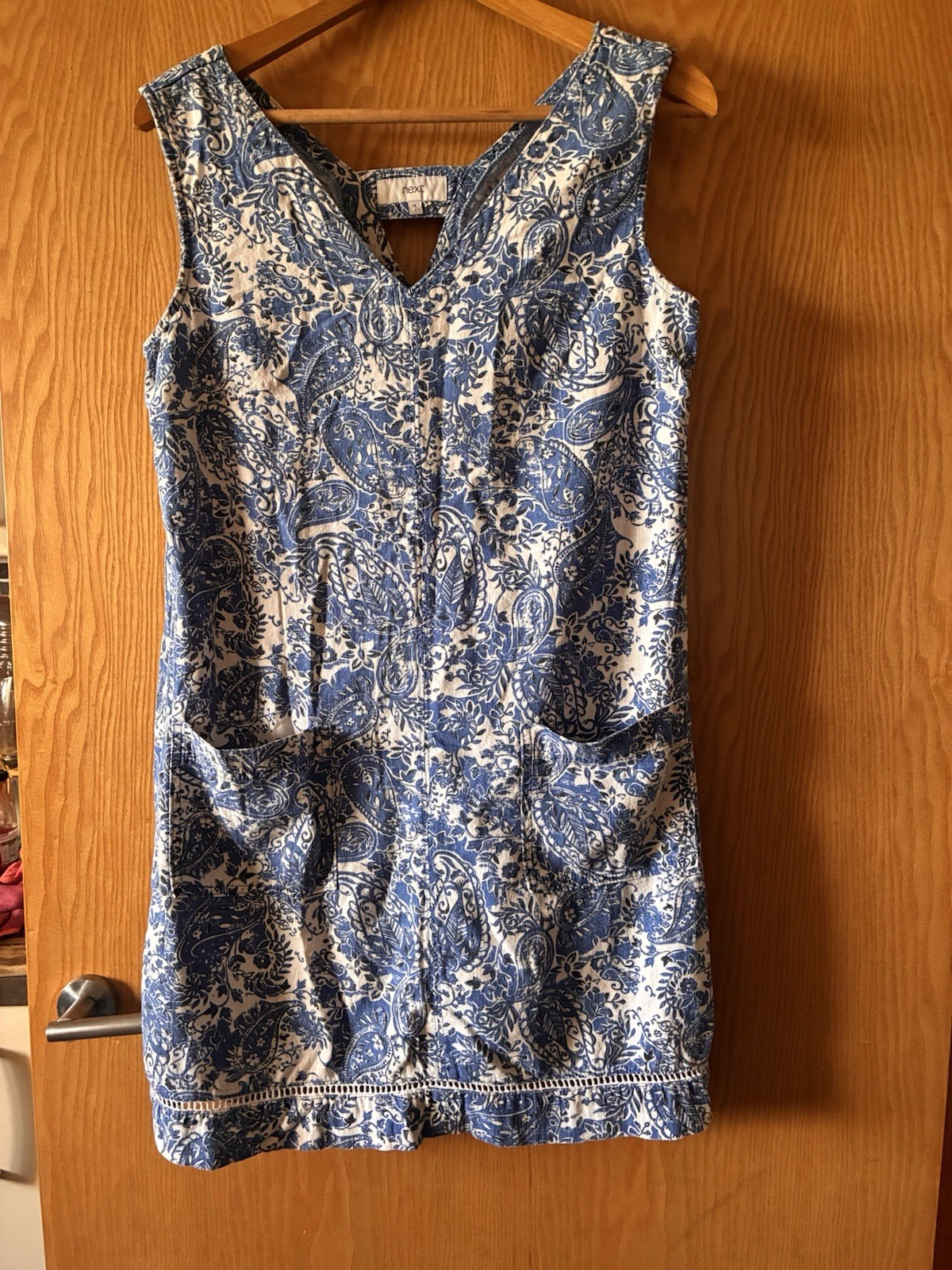 Linen Dress Paisley Print Blue White Shift 55% Linen 45% Viscose Next Size 14