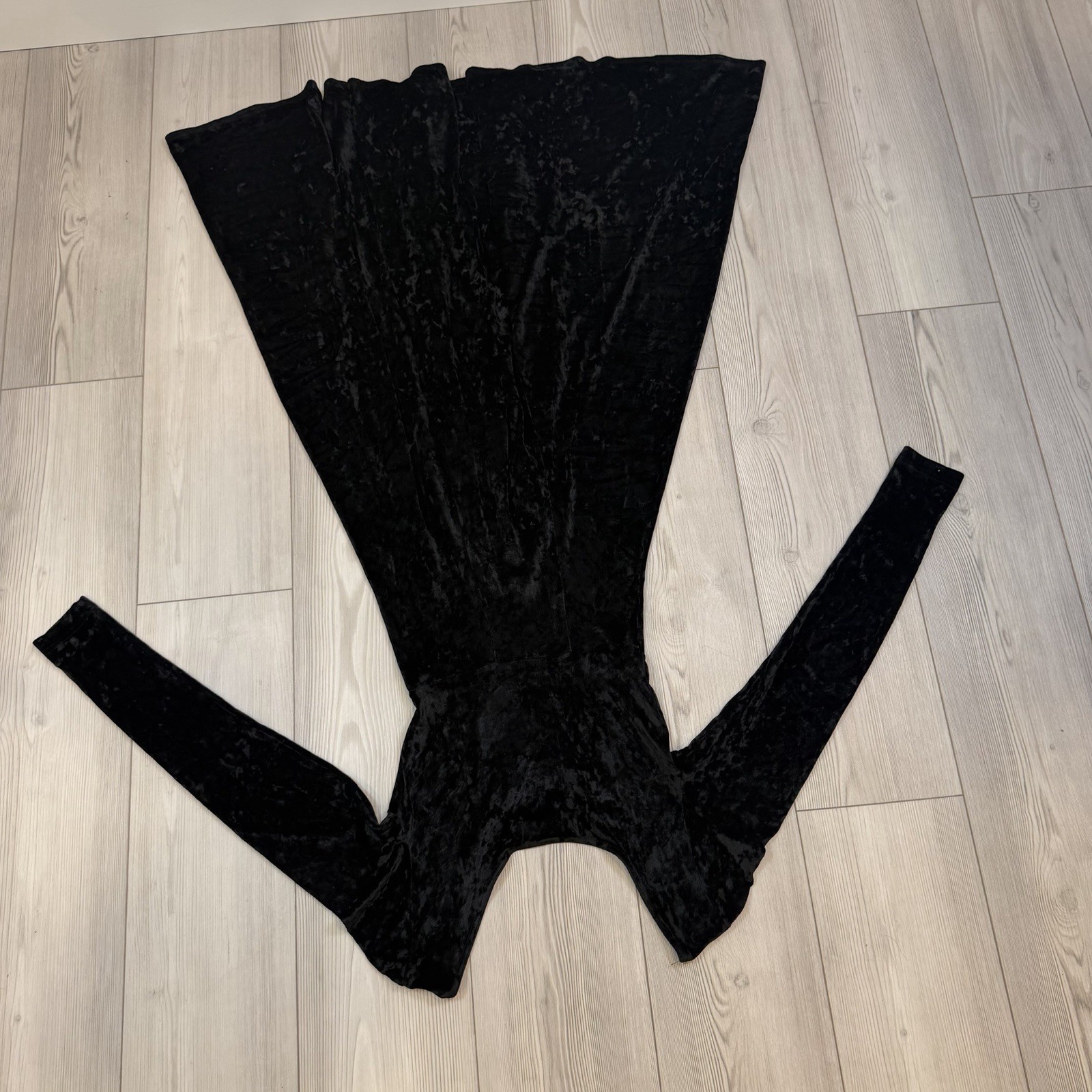 Vintage Tapemeasure Crushed Velvet Long Sleeve Dress Small Black Whimsical Goth