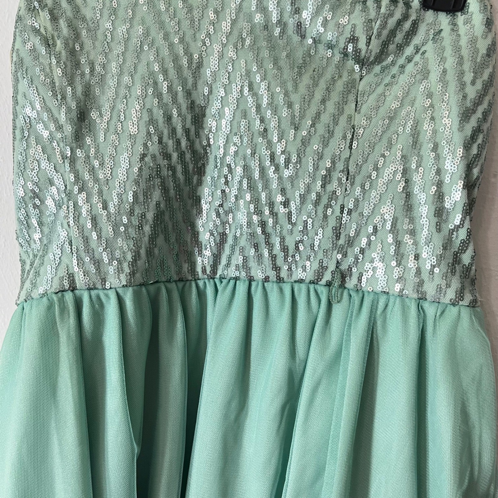 By & By Mint Green Strapless Sequin Chevron Tulle Party Dress Junior 13 Coastal