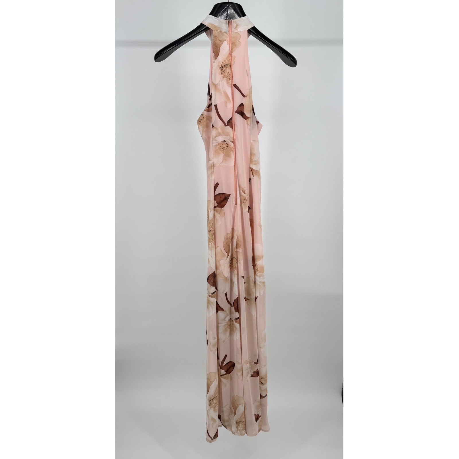 Windsor Floral Halter Maxi Dress Pink Chiffon Ruffle Formal Gown Sleeveless