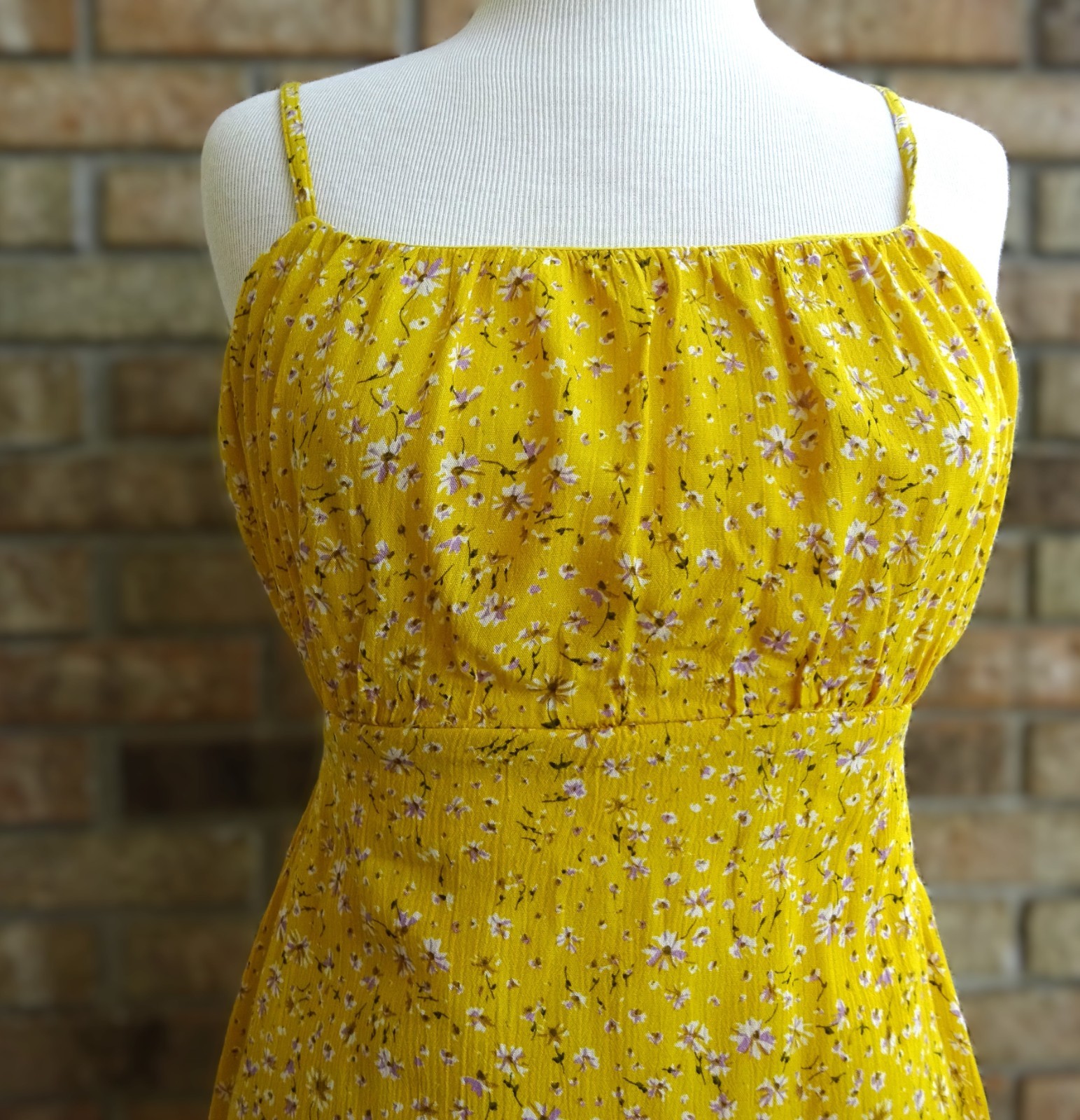 Sim & Sam Yellow Floral Rayon Tie Back Midi Dress Small Cutout Sundress